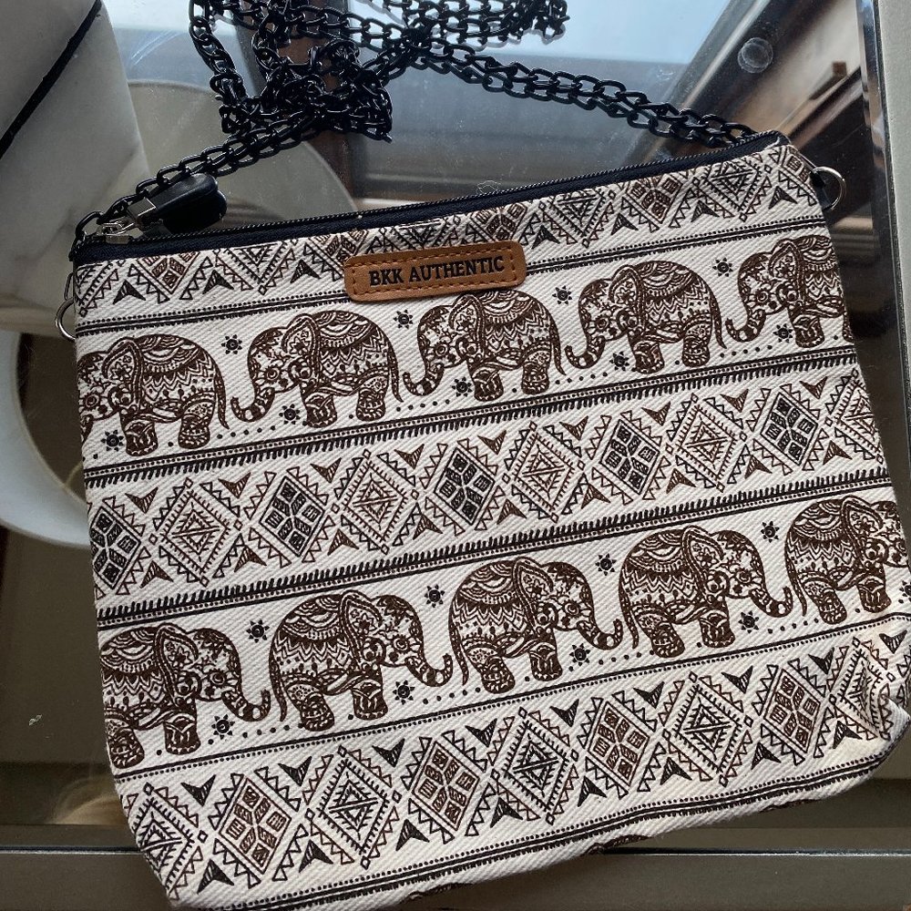Cream and Brown Elephant Print Clutch